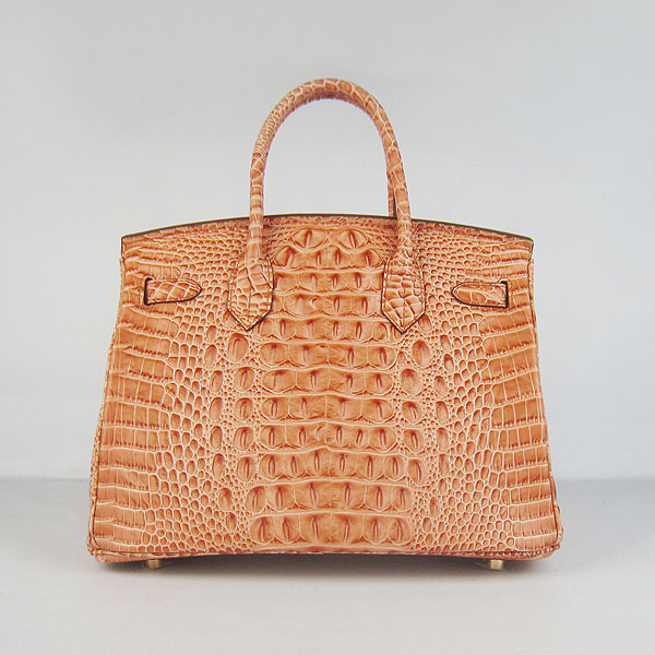 Replica Hermes Birkin 30CM Crocodile Head Veins Bag Orange 6088 On Sale - Click Image to Close